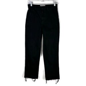 Everlane Cropped Straight Short Frayed Denim Jeans in Black